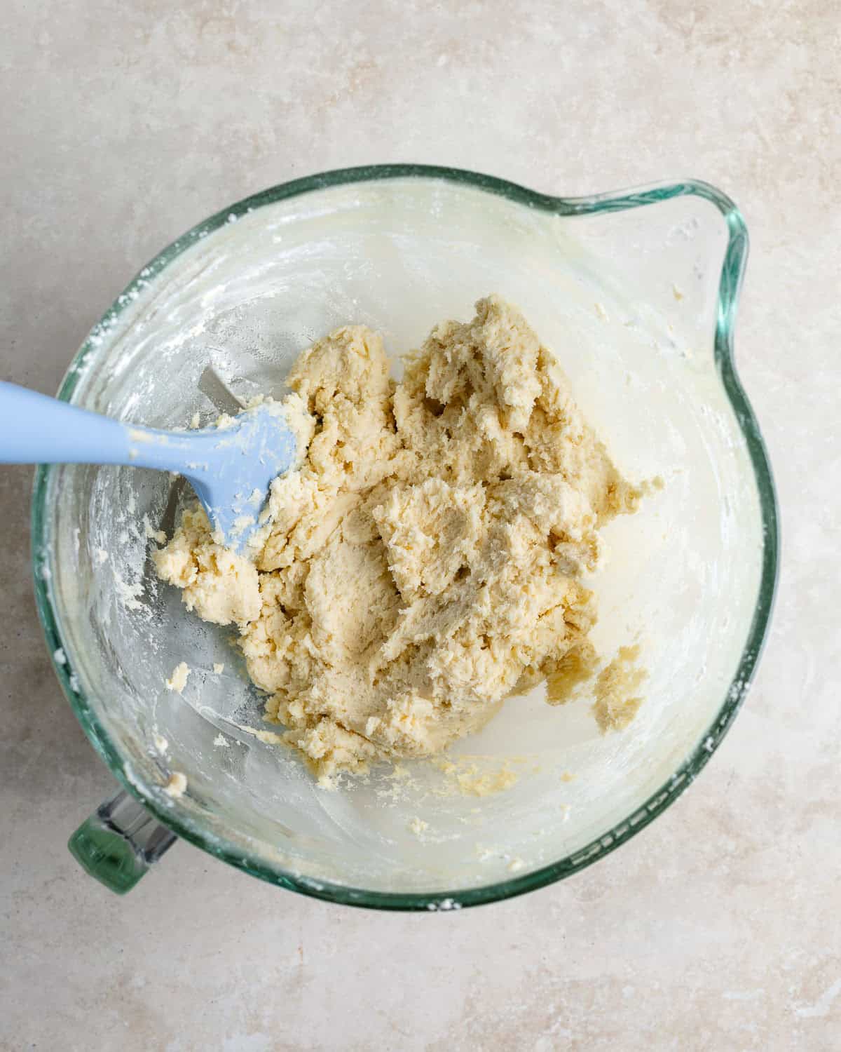 Flour mixed into the creamed butter and cream cheese.