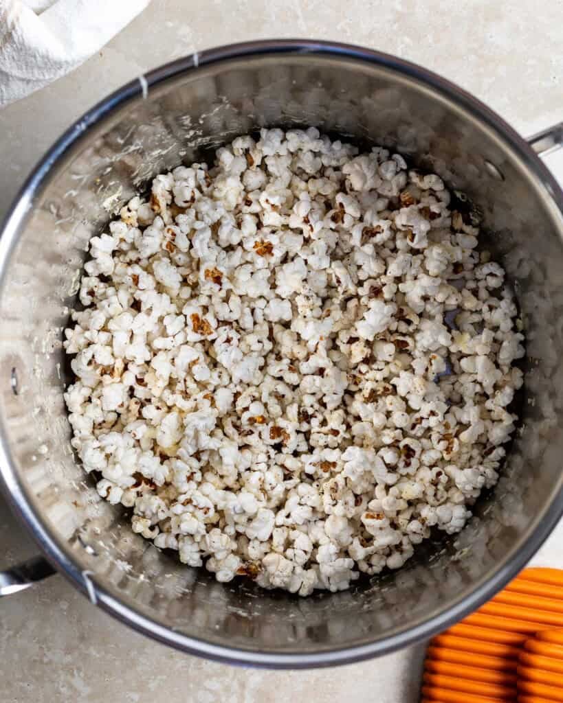 Popped popcorn in a pot.