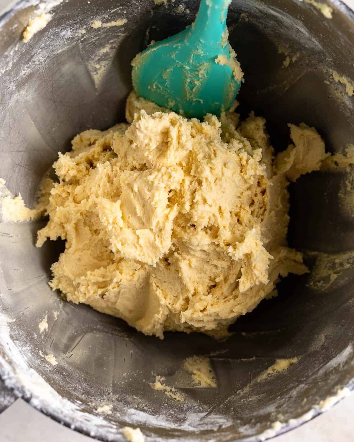 Flour and salt mixed into the batter, firming it up.